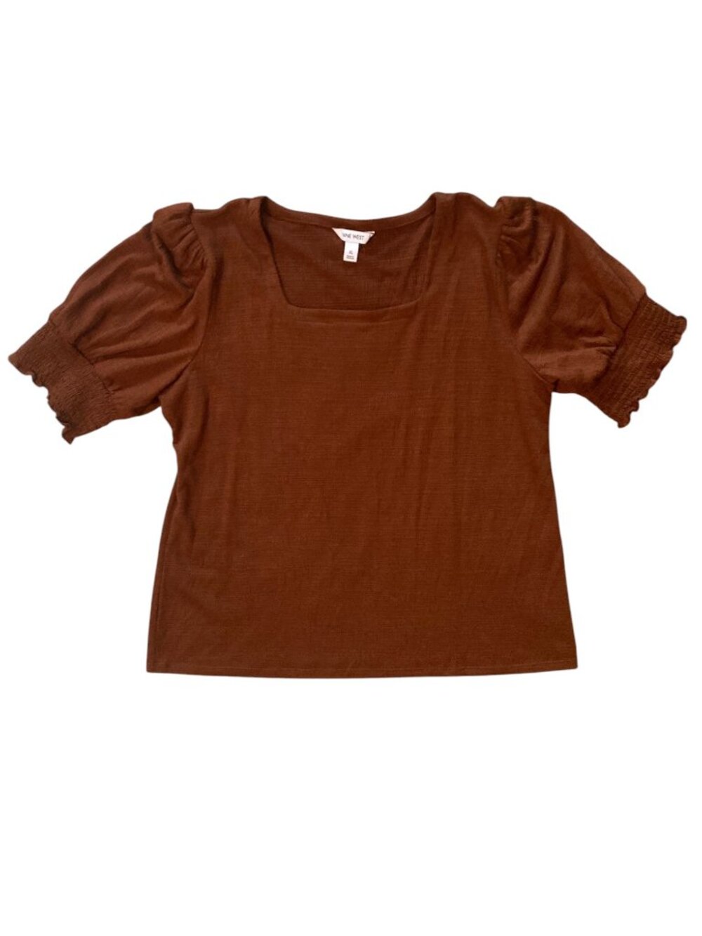 Women's NINE WEST Smocked Puff-Sleeve Blouse BROWN Size XL